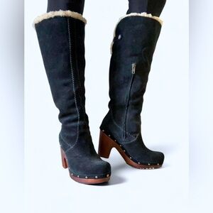 UGG Tall Suede Lined Boots with Chunky Heel